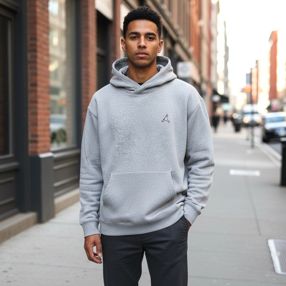 Nike Air Jordan Mens Size 3 XL Jump Man Brooklyn Fleece Gray Hoodie Cotton Blend